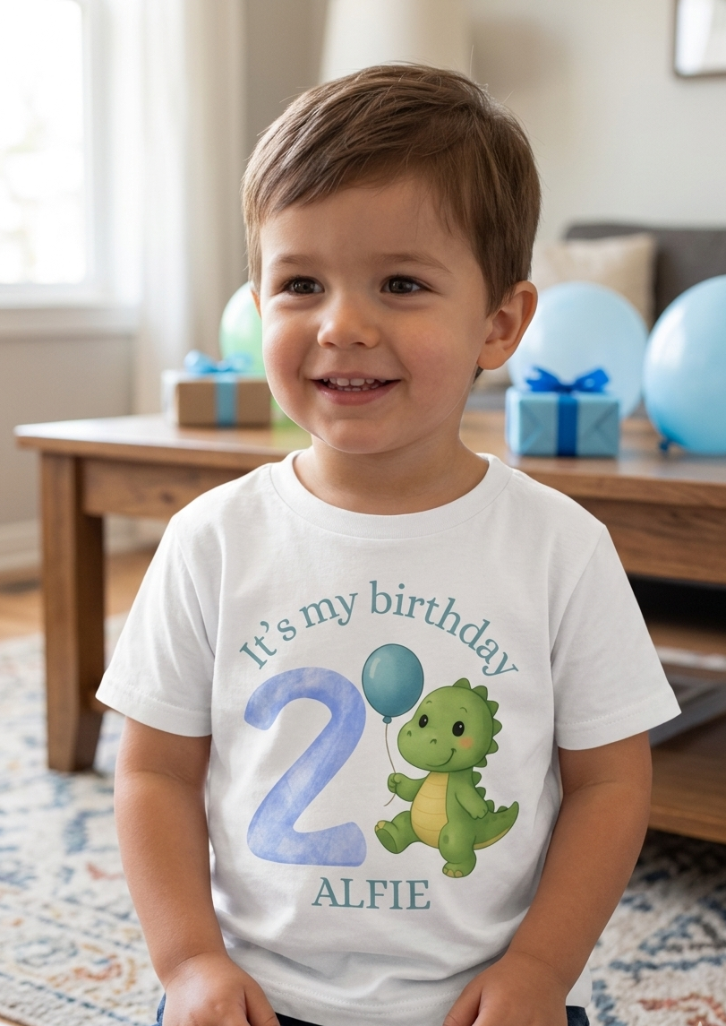 Personalised Dinosaur Birthday T-Shirt, Custom Name, Toddler Birthday Outfit