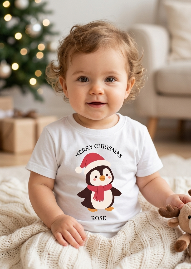 Personalised Kids Unisex Christmas T-Shirt, Custom Name Christmas Outfit