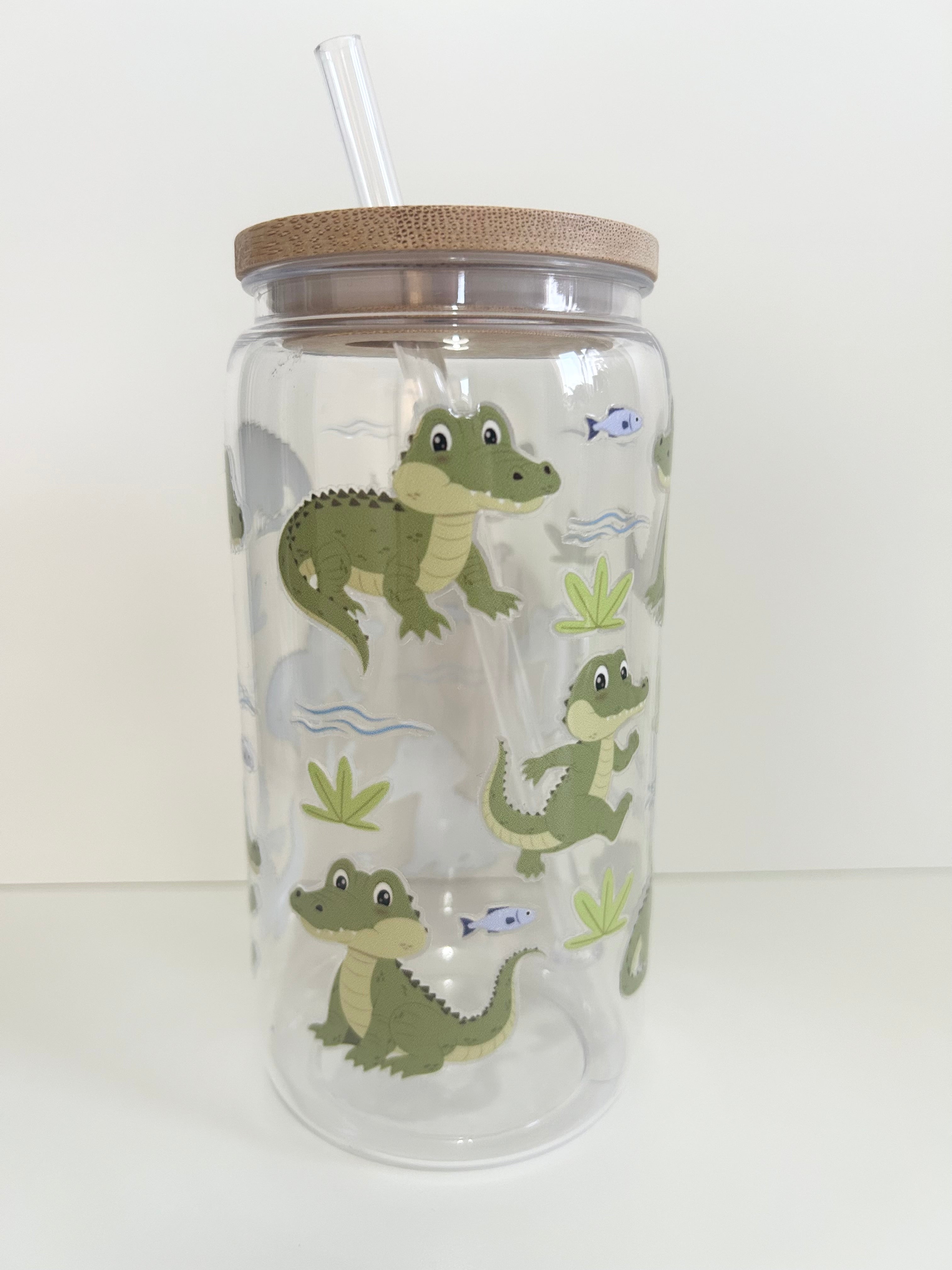 Crocodile Kids Cup with Bamboo Lid & Straw, 16oz