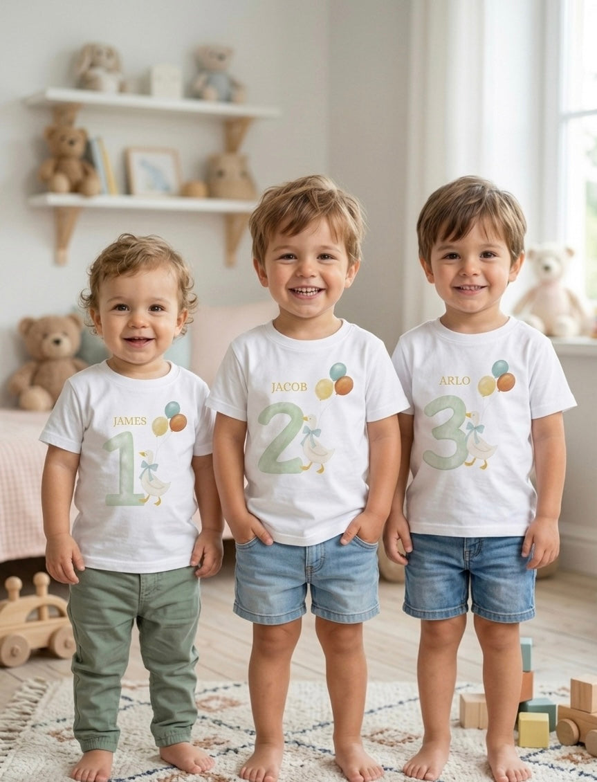 Personalised Duck Birthday T-Shirt, Boys 1st 2nd 3rd Birthday T-shirt