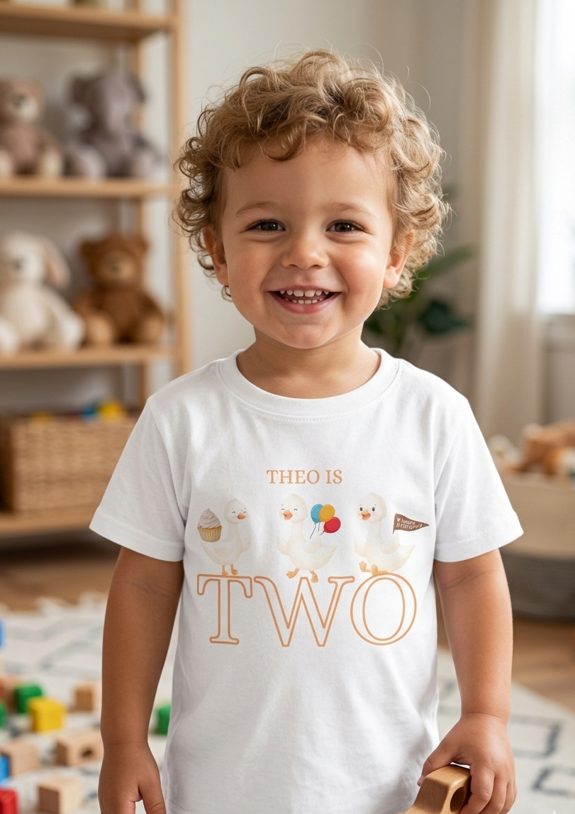 Personalised boys duck birthday T-shirt, First, Second, Third birthday Party Outfit
