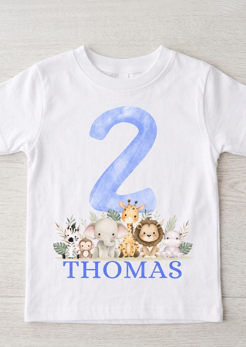 Personalised Boys 1st, 2nd, 3rd Safari Birthday T-Shirt, Custom Name Toddler Birthday Outfit