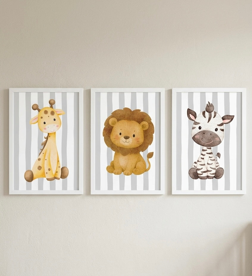 Animal Wallart Print Aluminum Set of 3 Nursery toddler room decor Playroom Wallart