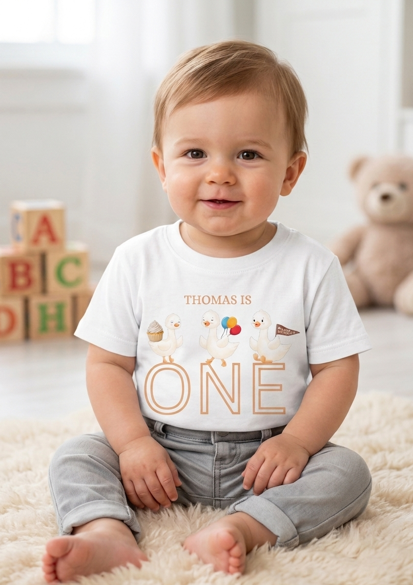 Personalised boys duck birthday T-shirt, First, Second, Third birthday Party Outfit