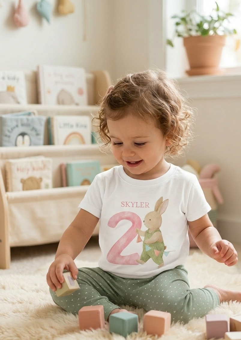 Personalised Bunny Birthday T-Shirt, Girls 1st 2nd 3rd Birthday Party Outfit