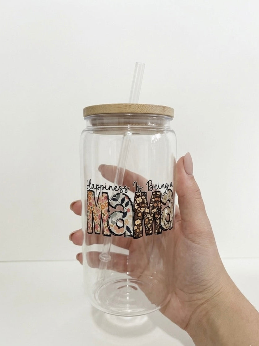 Mama Floral Cup with Bamboo Lid & Straw, Mother's Day Gift, Birthday gifts, gifts for her