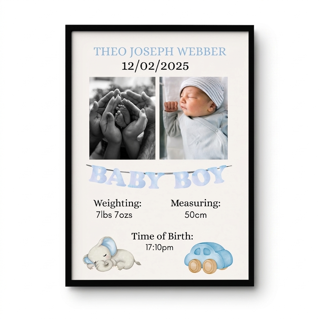 New Baby Personalised print, Birth detail Gift, Custom  Keepsake, Newborn Gifts