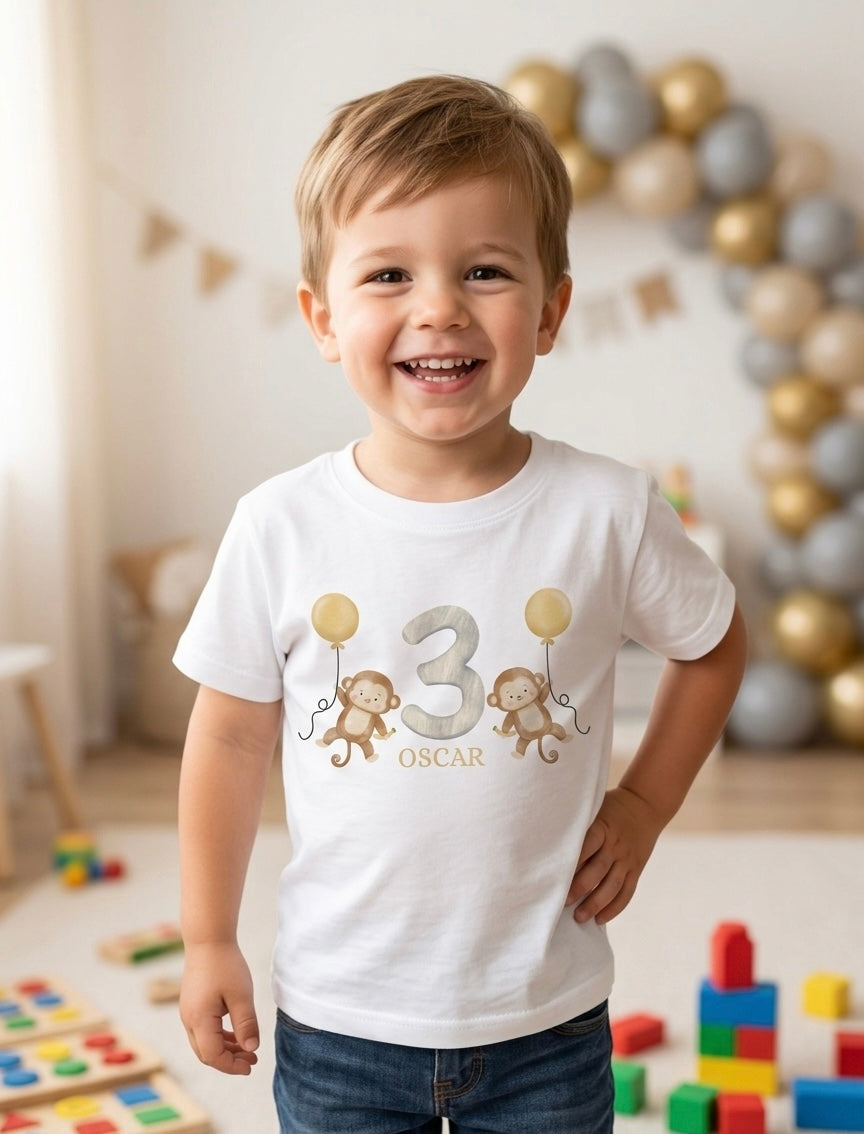 Personalised Boys Monkey Birthday T-shirt, 1st, 2nd, 3rd Birthday Party Outfit