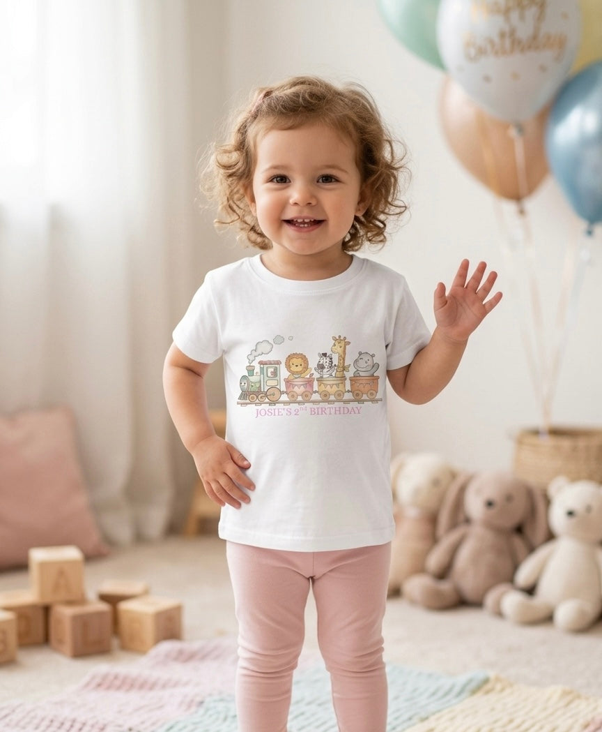 Personalised girls train birthday T-shirt, 1st, 2nd, 3rd birthday party outfit