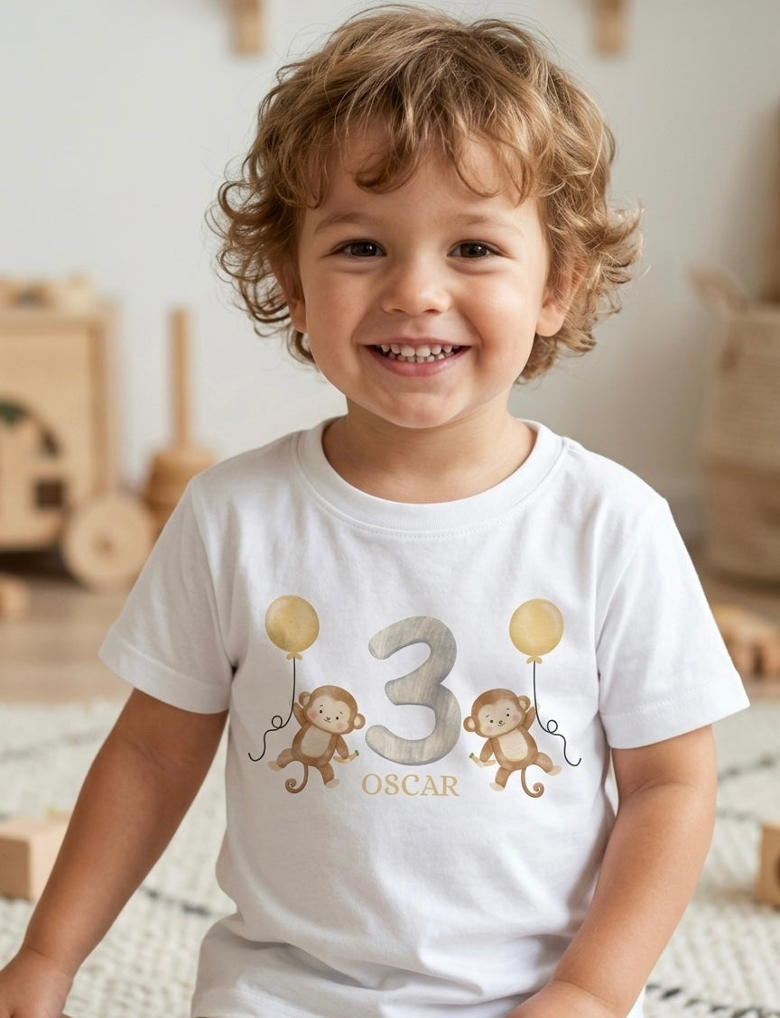Personalised Boys Monkey Birthday T-shirt, 1st, 2nd, 3rd Birthday Party Outfit
