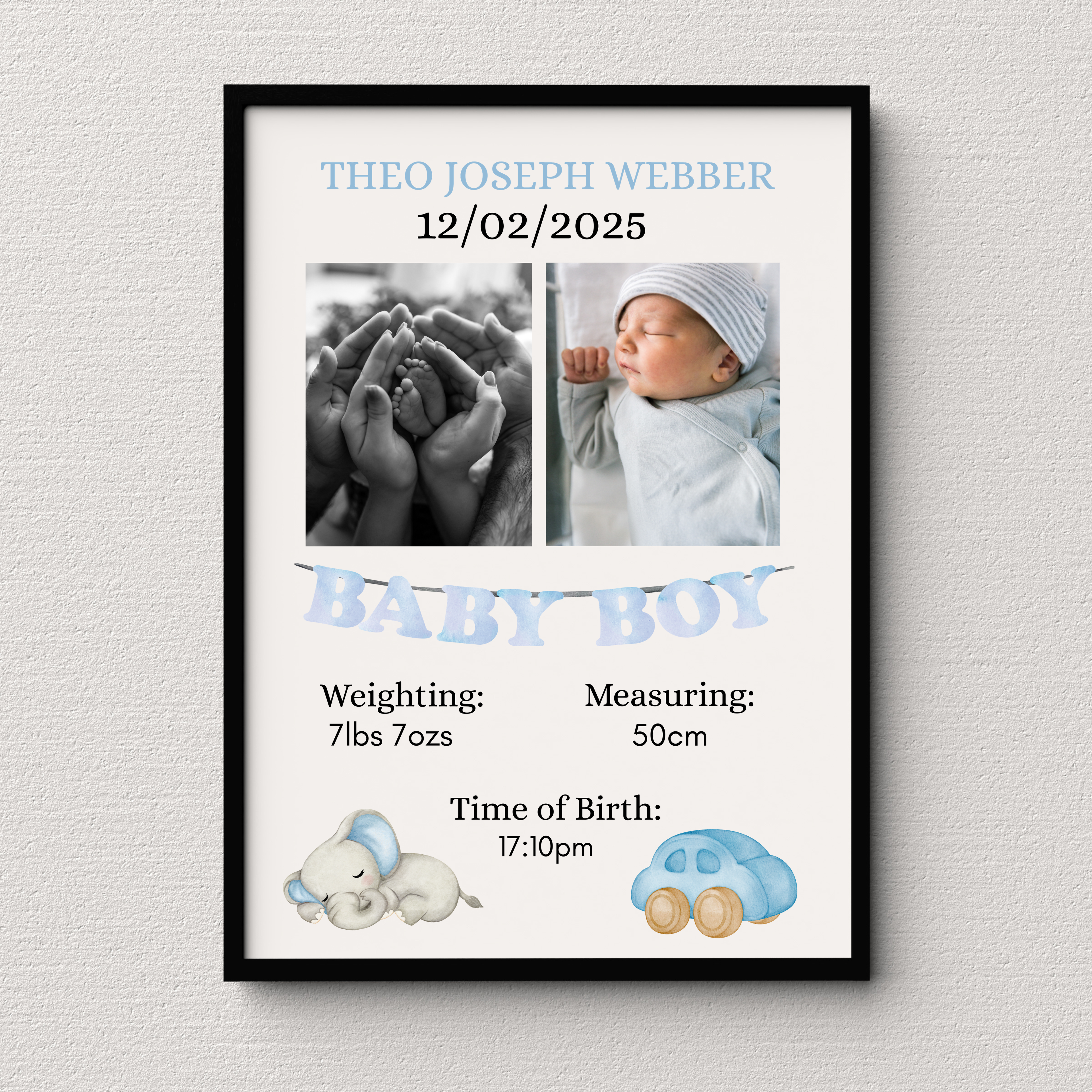 New Baby Personalised print, Birth detail Gift, Custom  Keepsake, Newborn Gifts
