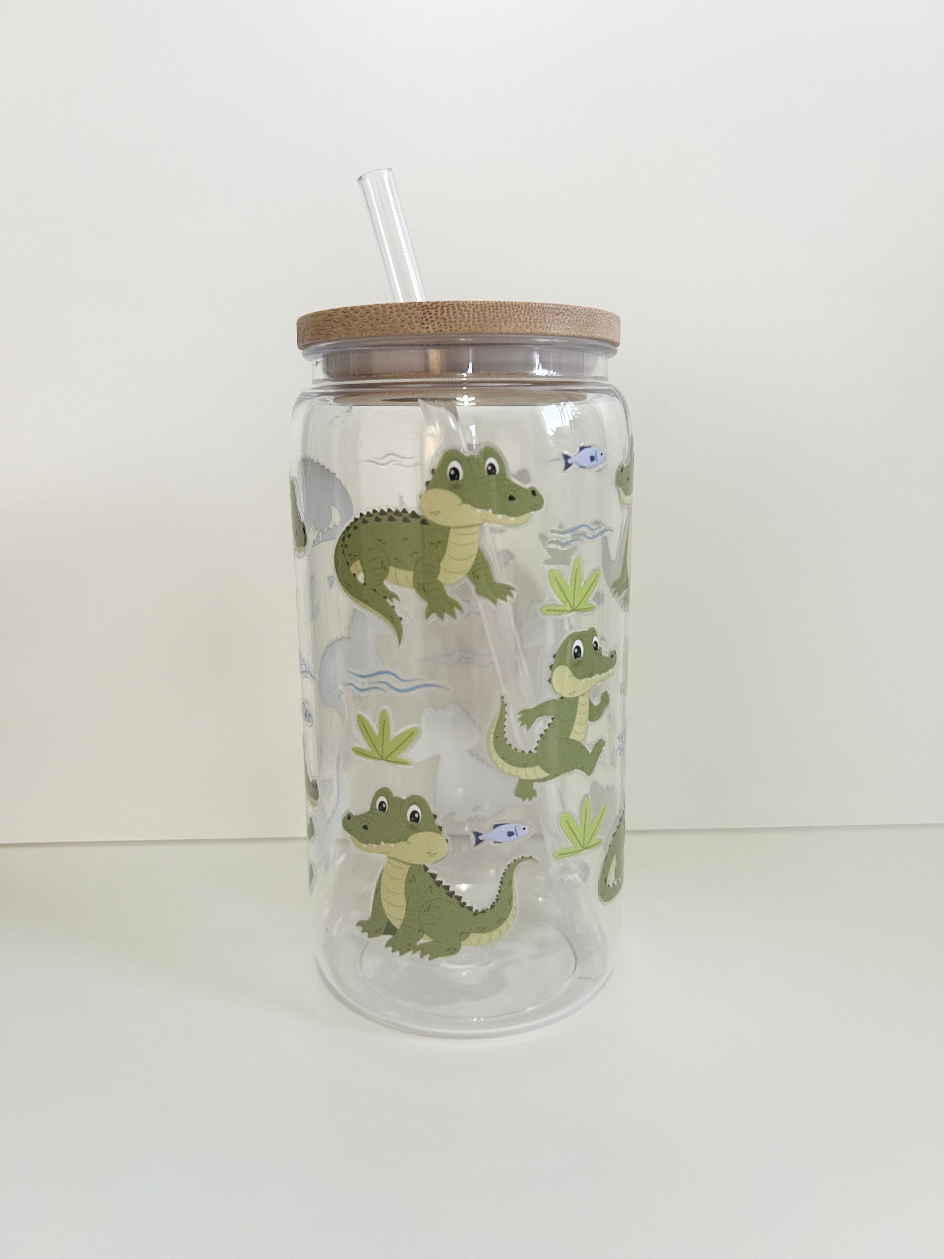 Crocodile Kids Cup with Bamboo Lid & Straw, 16oz