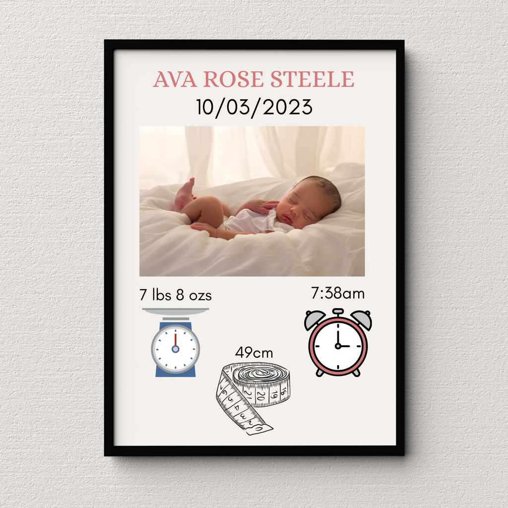 New Baby Personalised print, Birth detail Gift, Custom Keepsake, Newborn Gifts