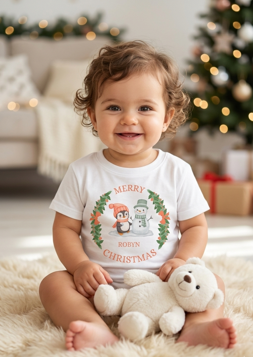 Personalised Girls Christmas T-Shirt, Custom Name Christmas Outfit