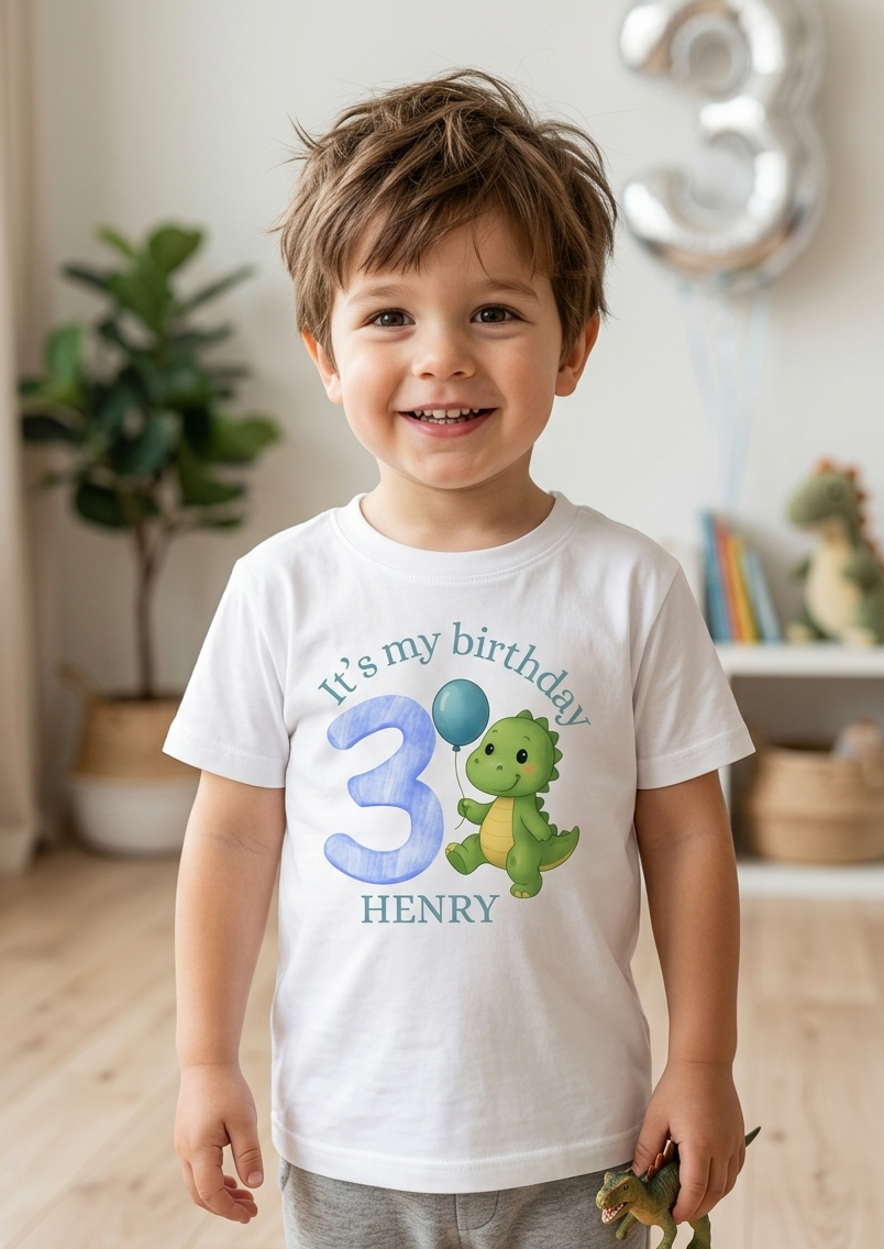 Personalised Dinosaur Birthday T-Shirt, Custom Name, Toddler Birthday Outfit