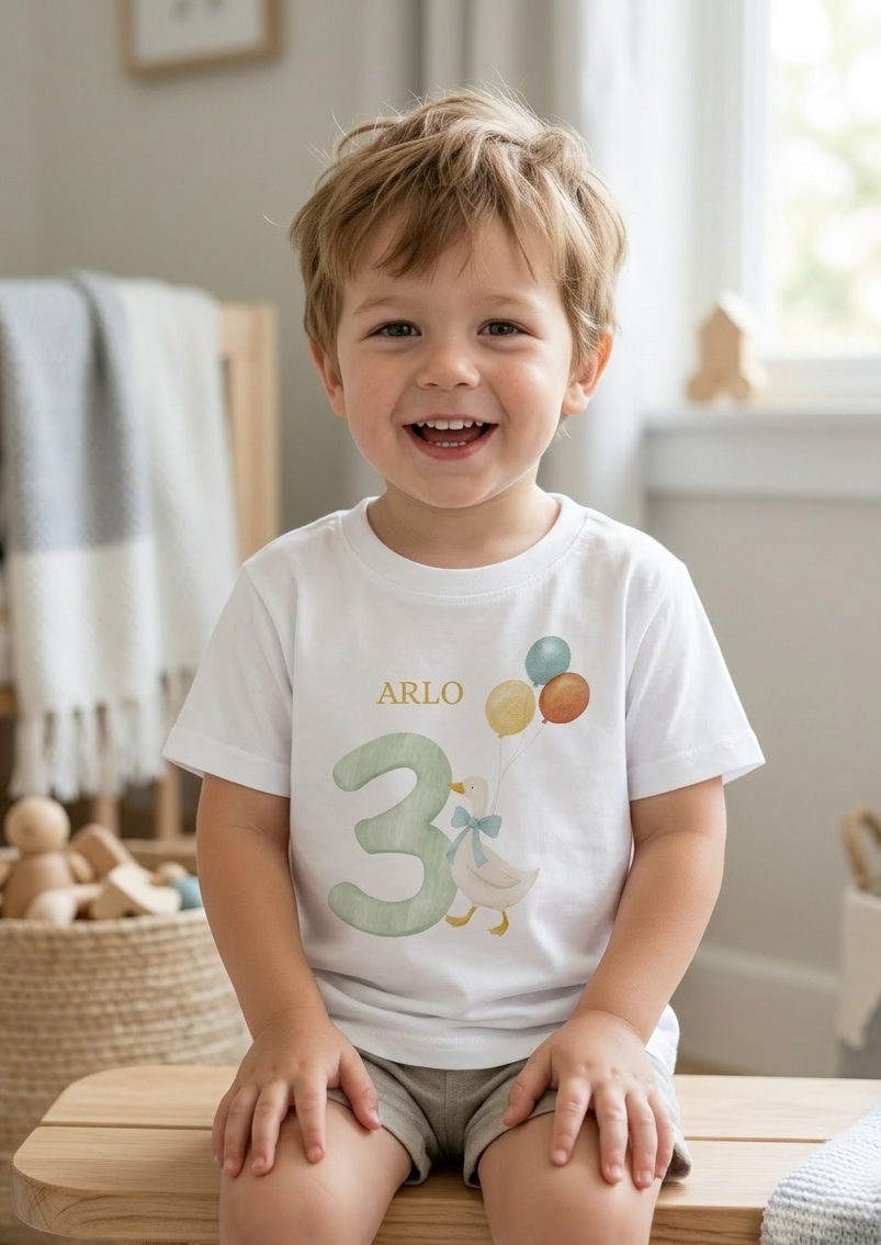 Personalised Duck Birthday T-Shirt, Boys 1st 2nd 3rd Birthday T-shirt