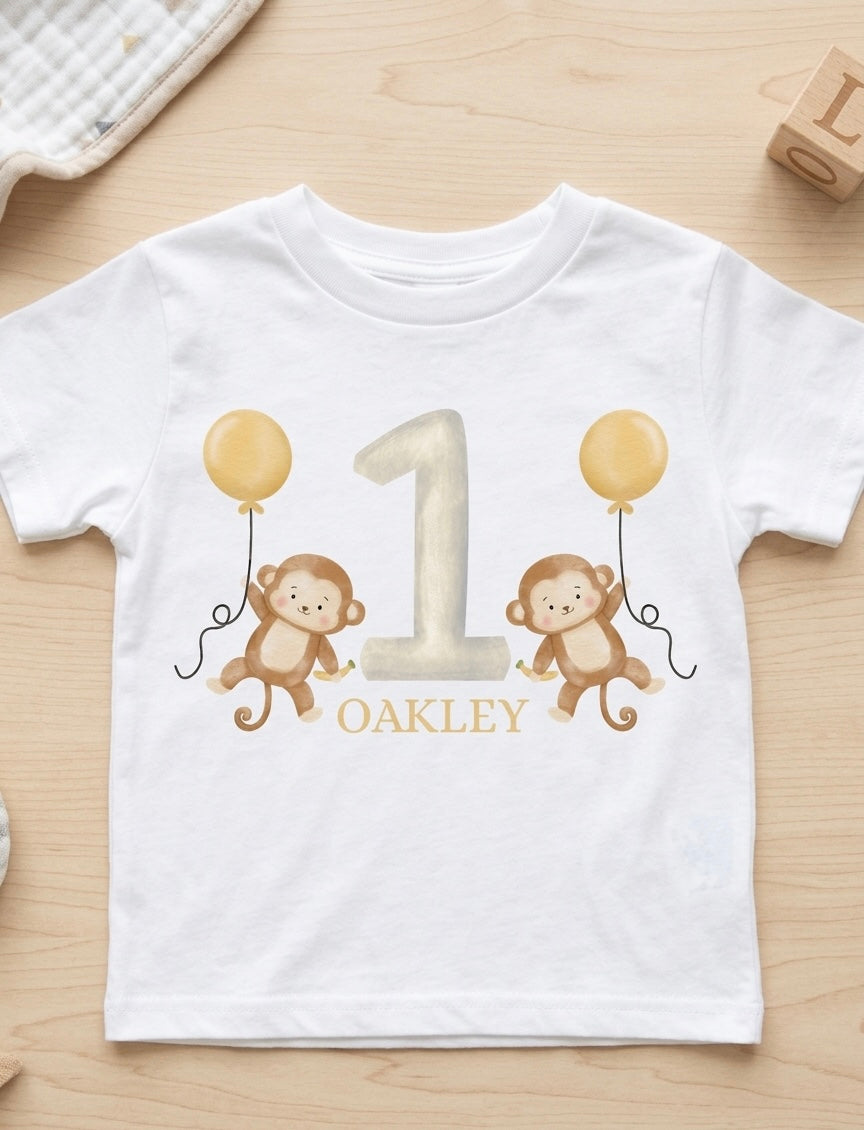 Personalised Boys Monkey Birthday T-shirt, 1st, 2nd, 3rd Birthday Party Outfit