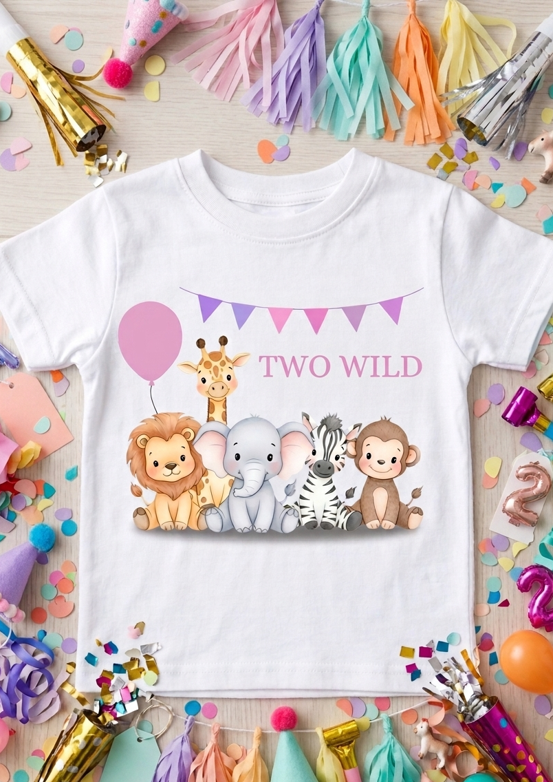 Personalised Girls Safari Animal Birthday T-Shirt, Custom Party Outfit, One Two Three