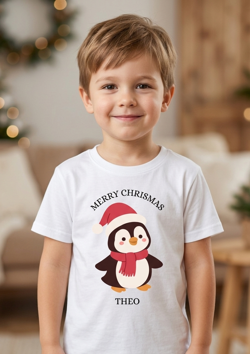 Personalised Kids Unisex Christmas T-Shirt, Custom Name Christmas Outfit