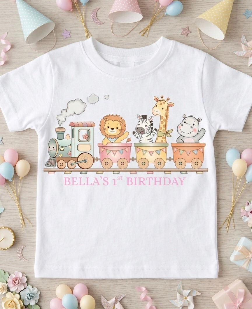 Personalised girls train birthday T-shirt, 1st, 2nd, 3rd birthday party outfit