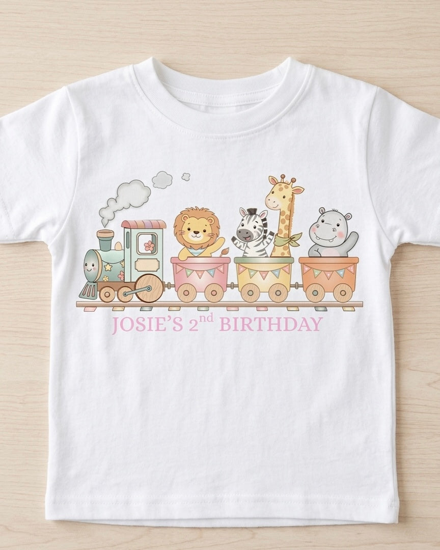 Personalised girls train birthday T-shirt, 1st, 2nd, 3rd birthday party outfit