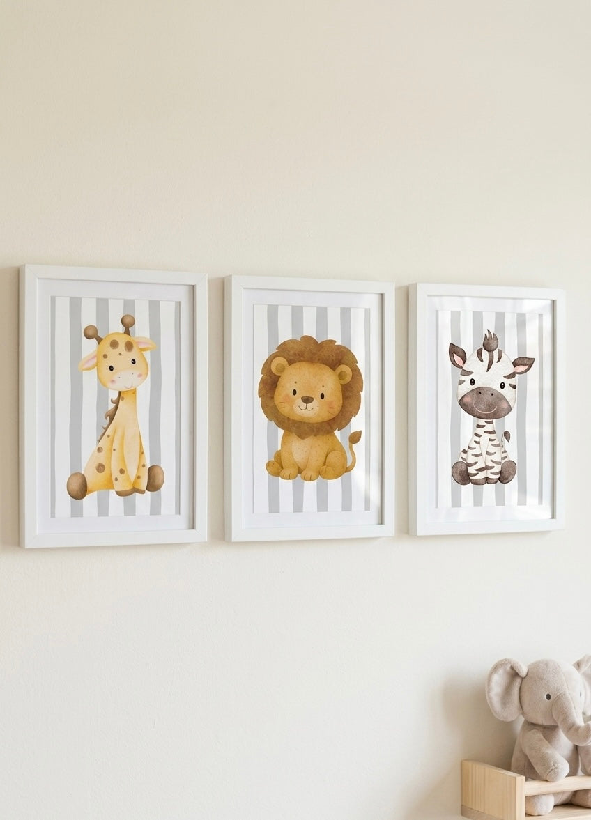 Animal Wallart Print Aluminum Set of 3 Nursery toddler room decor Playroom Wallart