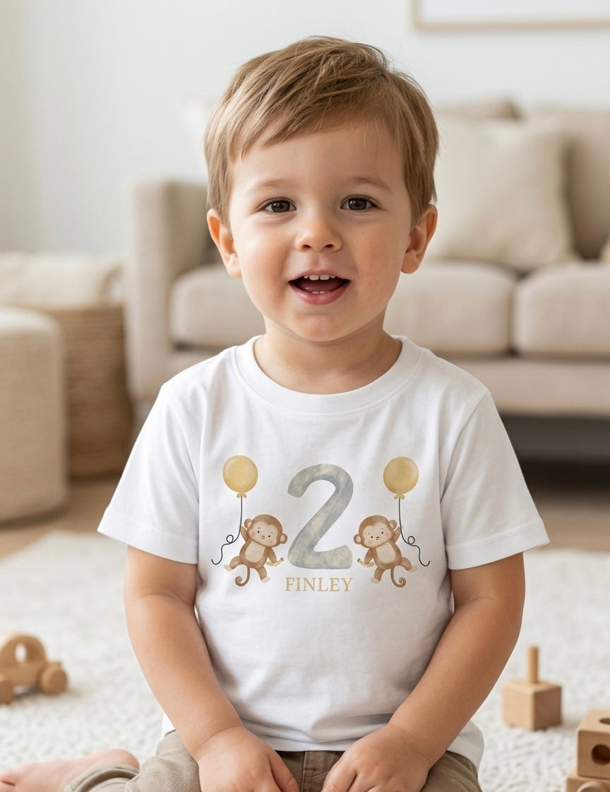 Personalised Boys Monkey Birthday T-shirt, 1st, 2nd, 3rd Birthday Party Outfit