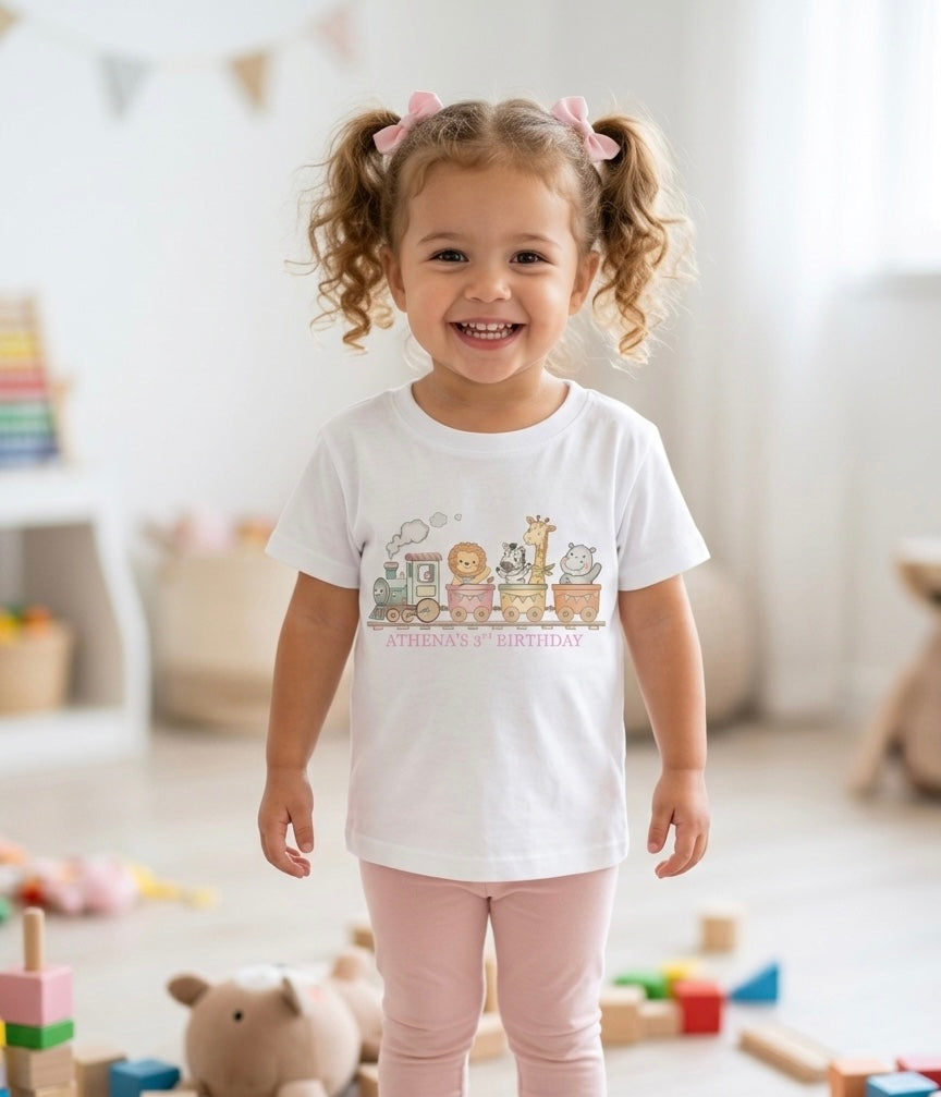 Personalised girls train birthday T-shirt, 1st, 2nd, 3rd birthday party outfit