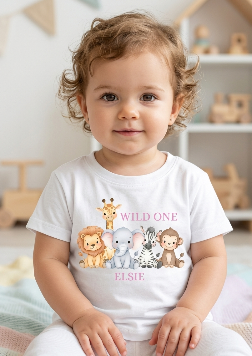 Personalised Girls Safari Birthday T-shirt, First, Second, Birthday Outfit