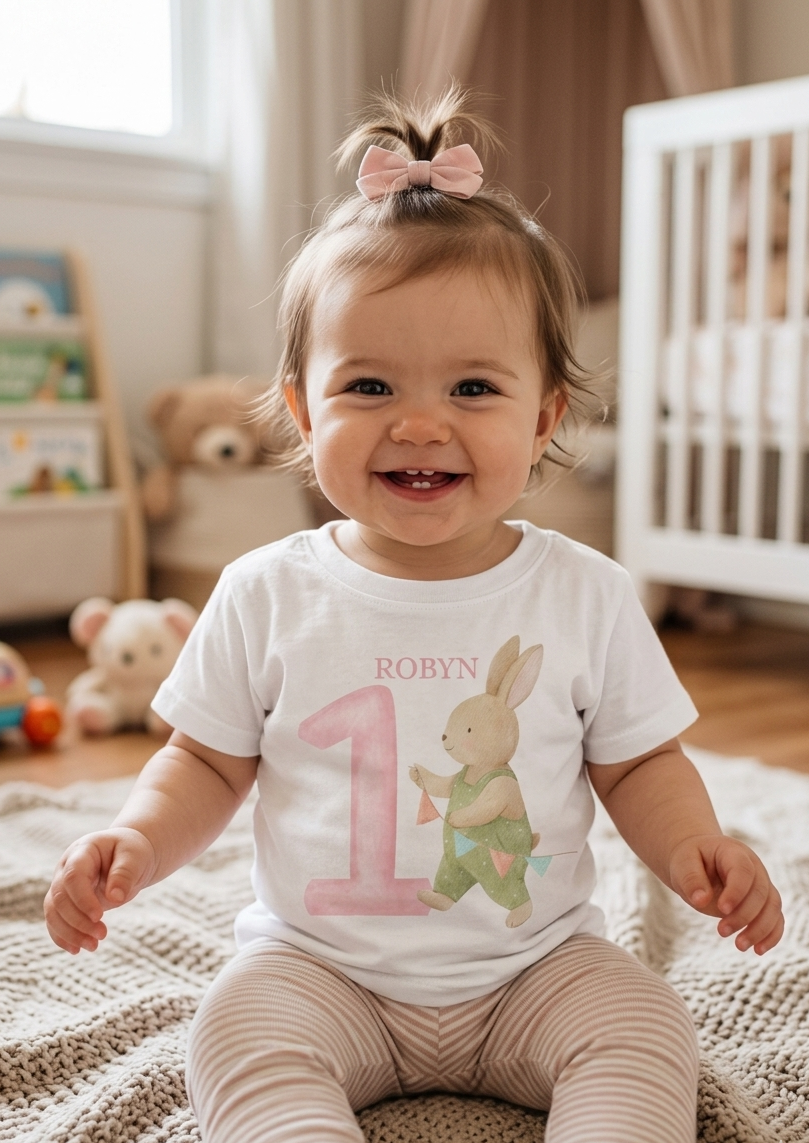 Personalised Bunny Birthday T-Shirt, Girls 1st 2nd 3rd Birthday Party Outfit