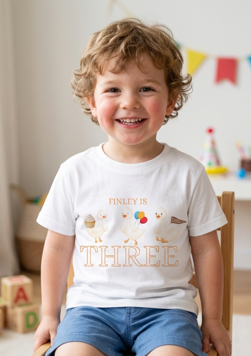 Personalised boys duck birthday T-shirt, First, Second, Third birthday Party Outfit