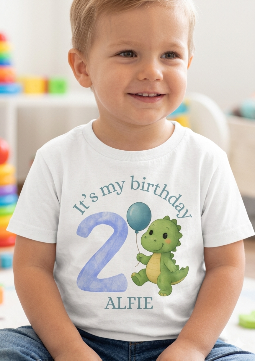 Personalised Dinosaur Birthday T-Shirt, Custom Name, Toddler Birthday Outfit