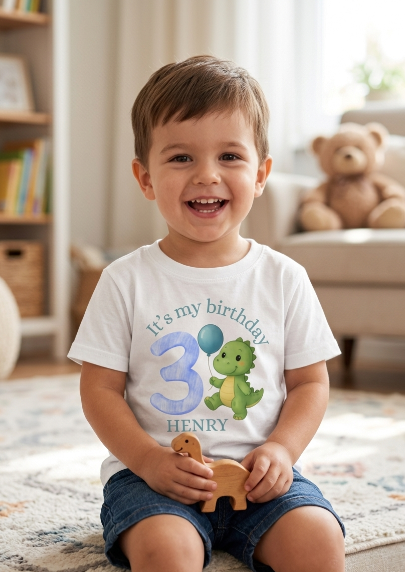 Personalised Dinosaur Birthday T-Shirt, Custom Name, Toddler Birthday Outfit