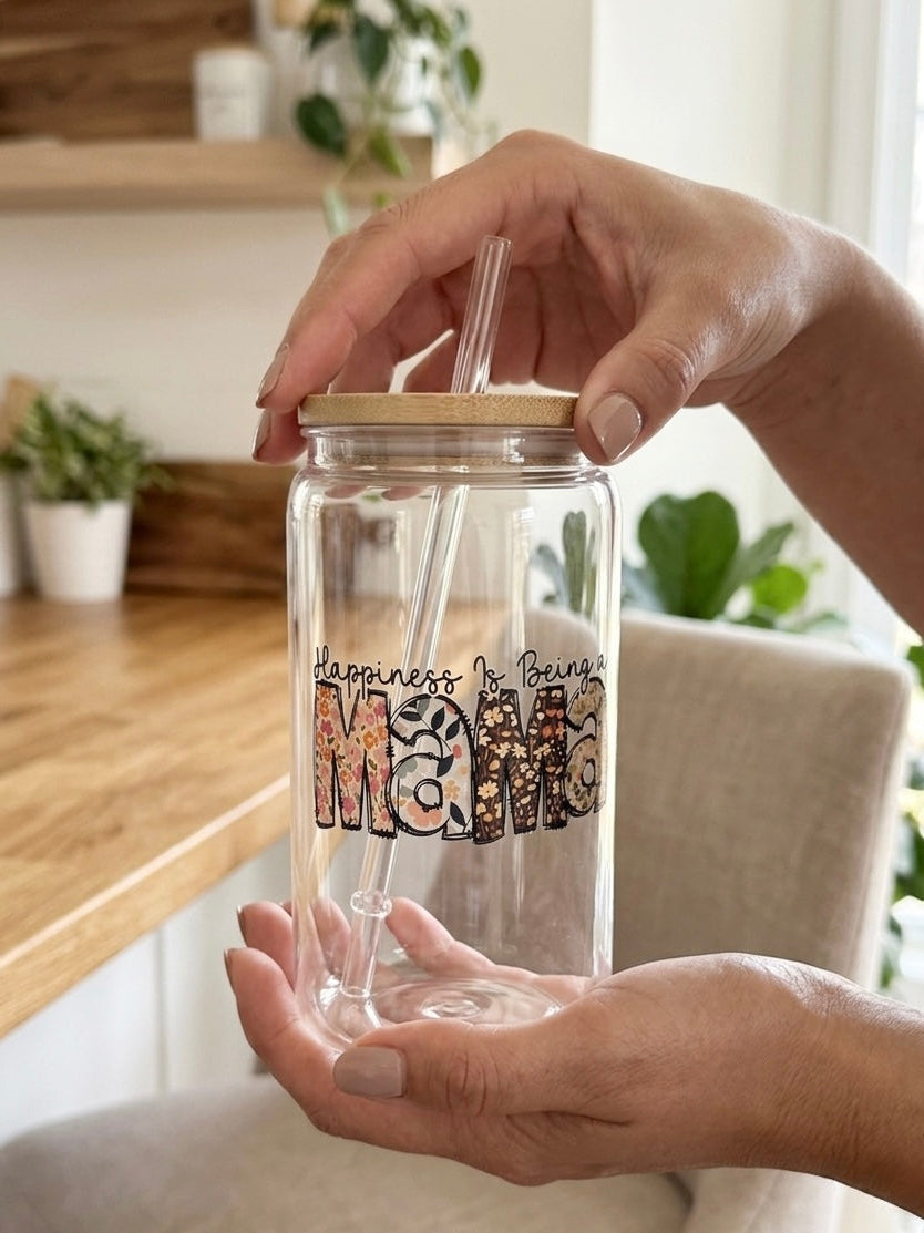 Mama Floral Cup with Bamboo Lid & Straw, Mother's Day Gift, Birthday gifts, gifts for her
