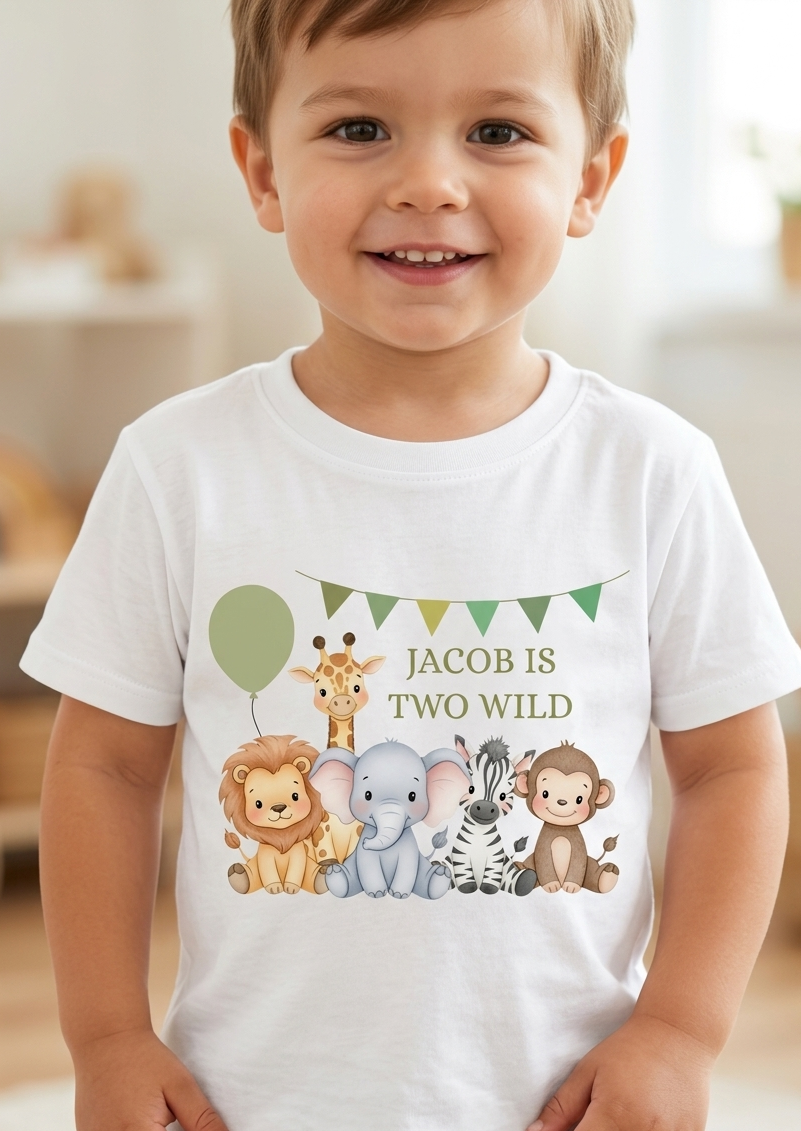 Personalised boys Safari Animal Birthday T-Shirt, Custom Party Outfit, One Two Three