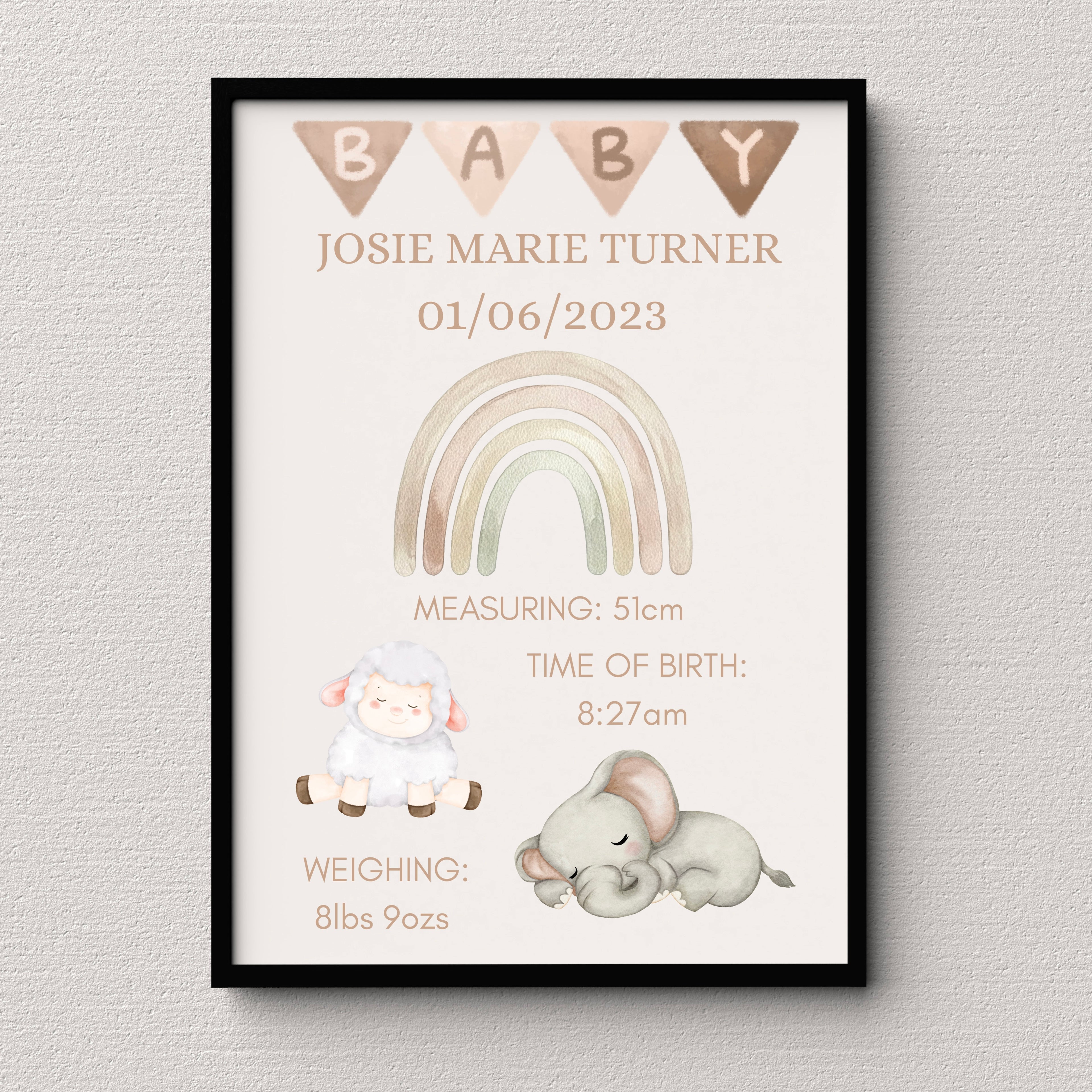 New Baby Personalised print, Birth detail Gift, Custom Keepsake, Girl Boy Newborn Gifts