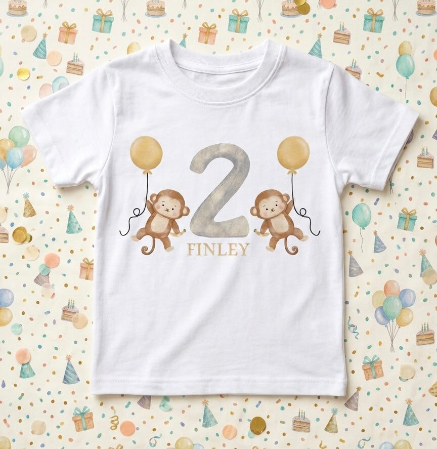 Personalised Boys Monkey Birthday T-shirt, 1st, 2nd, 3rd Birthday Party Outfit