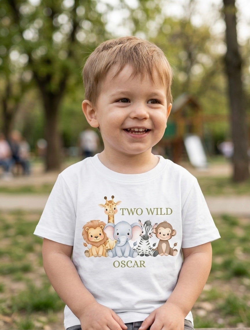 Personalised boys Safari Animal Birthday T-Shirt, Custom Birthday Party Outfit, One Two Three