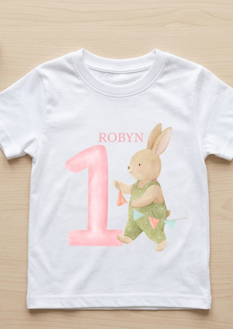 Personalised Bunny Birthday T-Shirt, Girls 1st 2nd 3rd Birthday Party Outfit