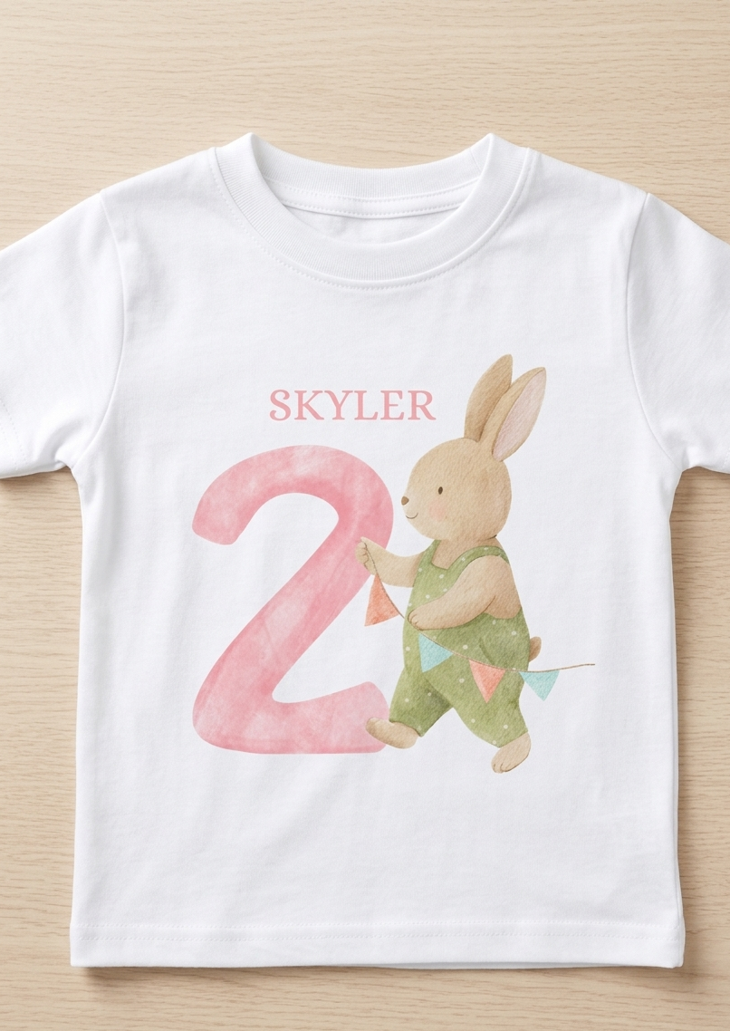Personalised Bunny Birthday T-Shirt, Girls 1st 2nd 3rd Birthday Party Outfit