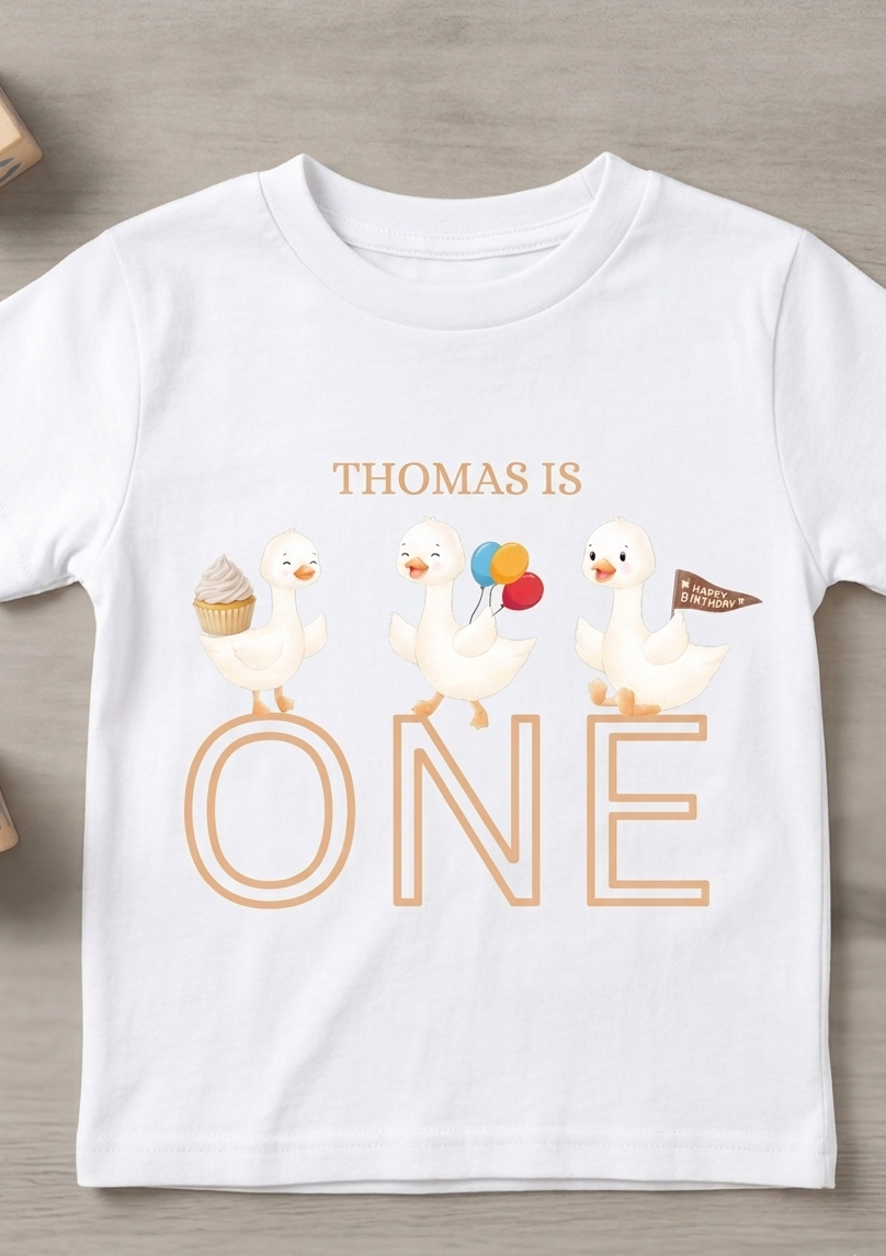 Personalised boys duck birthday T-shirt, First, Second, Third birthday Party Outfit