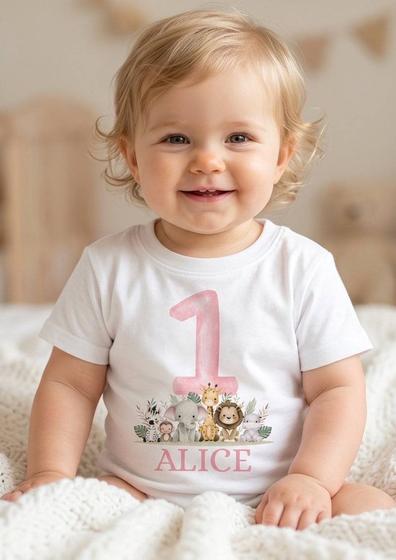 Girls Personalised Safari Birthday T-Shirt, 1st, 2nd and 3rd Name Toddler Birthday outfit