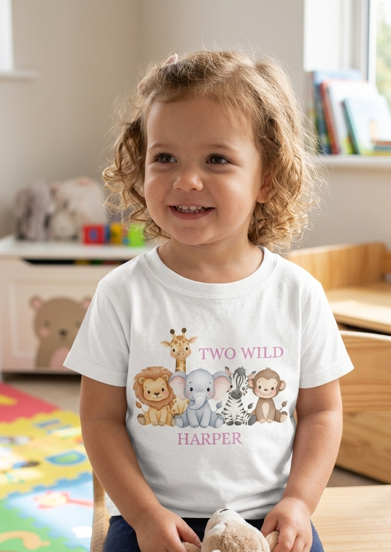 Personalised Girls Safari Birthday T-shirt, First, Second, Birthday Outfit