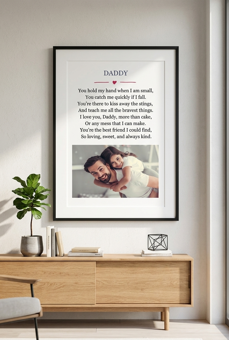 Personalised Daddy Photo Print, Custom Keepsake, Fathers Day Gift, Aluminium Wall art