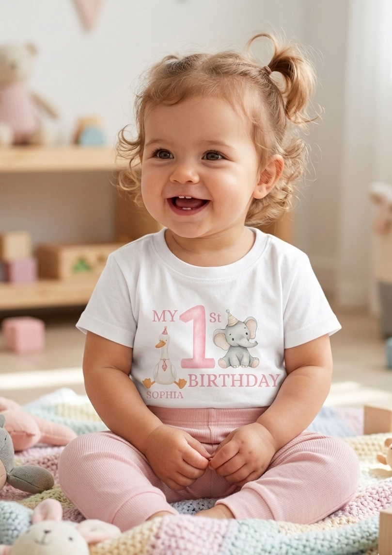 Personalised Animal 1st Birthday T-Shirt, Toddler First Birthday Outfit, Boy Girl