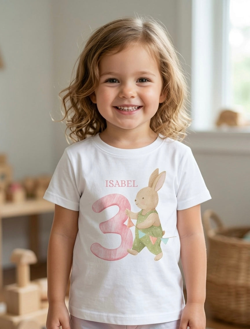 Personalised Bunny Birthday T-Shirt, Girls 1st 2nd 3rd Birthday Party Outfit