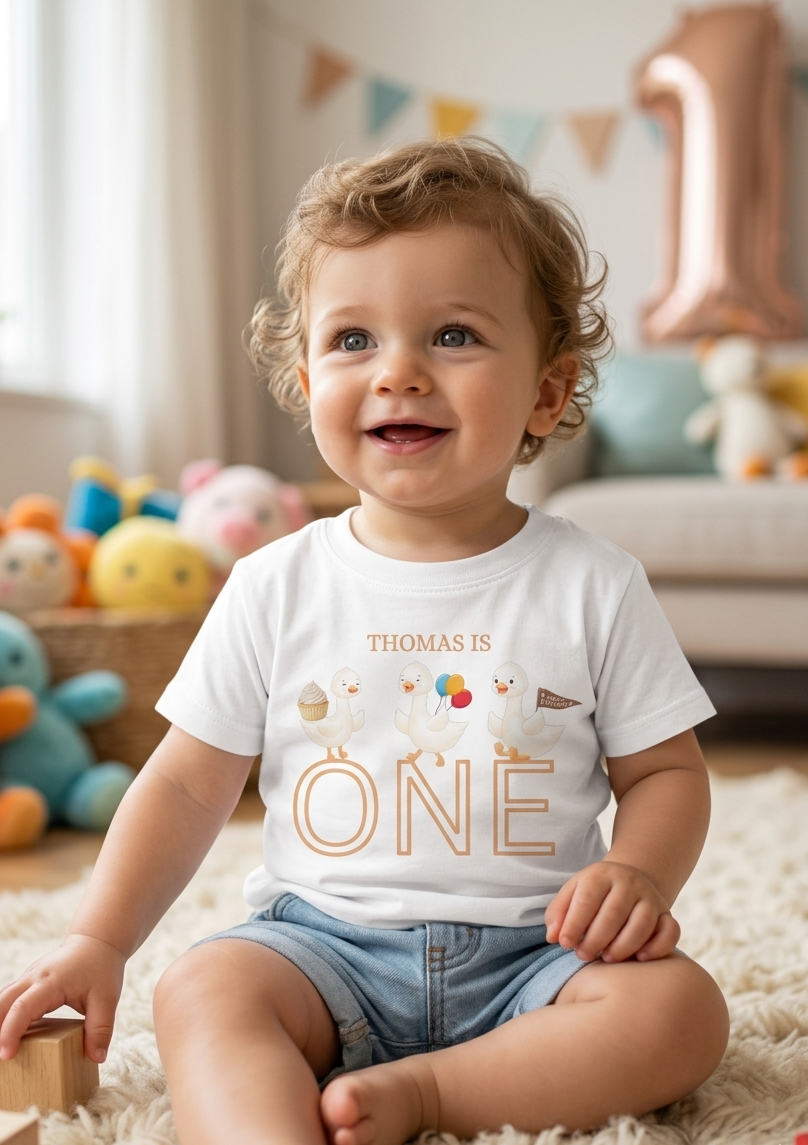 Personalised boys duck birthday T-shirt, First, Second, Third birthday Party Outfit