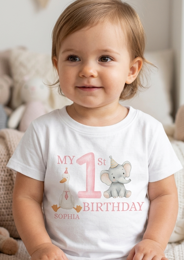 Personalised Animal 1st Birthday T-Shirt, Toddler First Birthday Outfit, Boy Girl