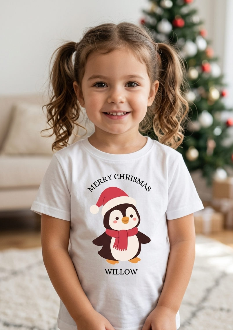 Personalised Kids Unisex Christmas T-Shirt, Custom Name Christmas Outfit