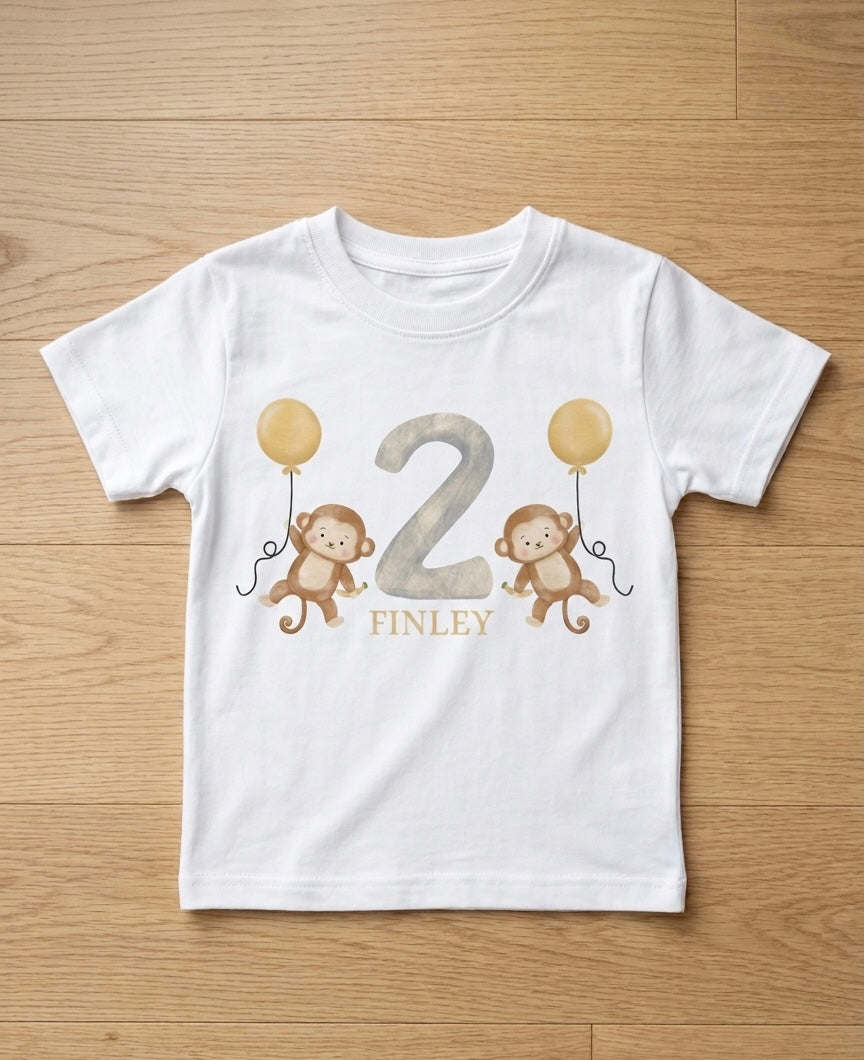 Personalised Boys Monkey Birthday T-shirt, 1st, 2nd, 3rd Birthday Party Outfit